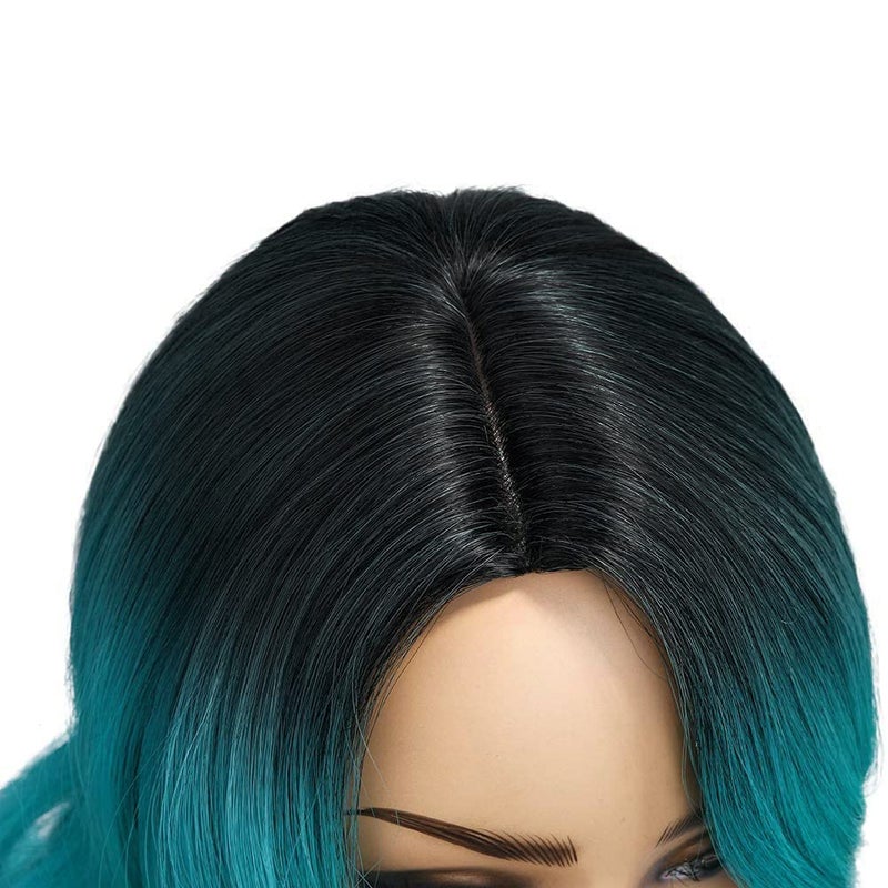 FAVE Ombre Bluish Green Wig Long Wavy Side Part Wigs Heat Resistant Synthetic Hair Teal Blue Mermaid Wigs for Women Teal Wig for Daily & Party Use(Ombre Bluish Green) - Image 4